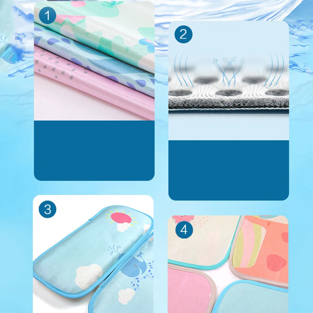 Summer Baby Stroller Mat Accessories Diapers Pad Cartoon Ice Silk Cushion Baby Bed Chair Cool Mat for Bay Kids Sleeping J71