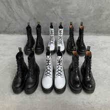 Curvaness/Черные ботильоны; женские Ботинки martin из натуральной кожи; плотные ботинки на шнуровке; зимние теплые уличные ботильоны для женщин