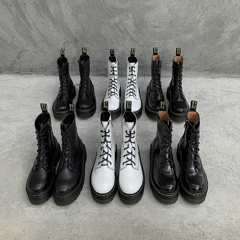 

Curvaness Black Ankle Boots Genuine Leather Ladies Martin Boots Lace Thick Boots Winter Warm Street Wind Ankle Snow Boots Women