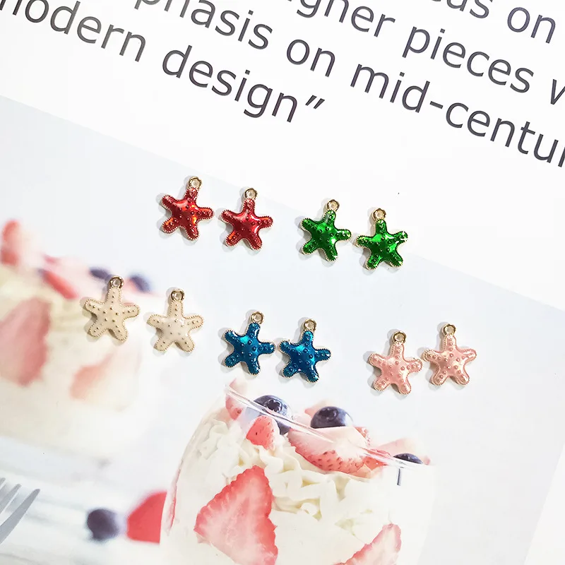 

20pcs/lot Pearlescent Color Enamel Starfish Shape Charms 14*16mm Zinc Alloy Oil Drop Jewelry Making Charms