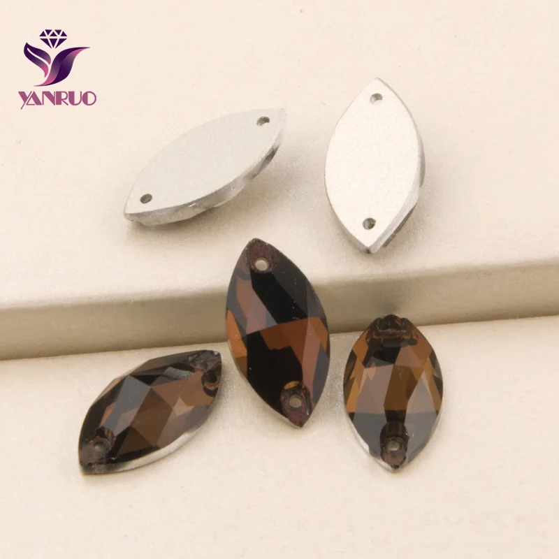 YANRUO 3223 Navette Копченый топаз Стразы s Пришивные Кристаллы с плоским основанием