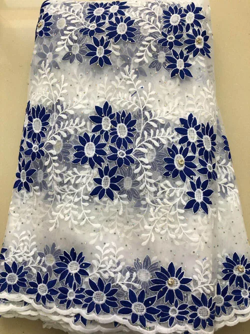 

African Lace Fabric 2019 High Quality French HLL3878 Mesh Lace Fabric Beads Nigerian Milk Silk Lace Fabrics For Dress royal blue