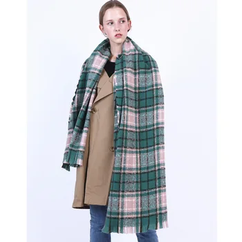 

Brand New Plaid Women Winter Scarf Female Warm Green Pashmina Bandana for Ladies Cashmere Scarves Thick Neckerchief Soft Hijabs