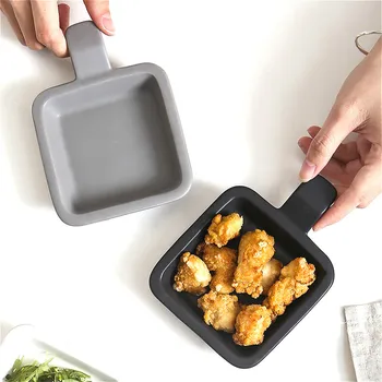 

Nordic Handle Ceramic Plate Square Porcelain Baking Snacks Dish Seasoning Soy Sauce Dish Kitchen Food Dessert Dishes Plate Tray