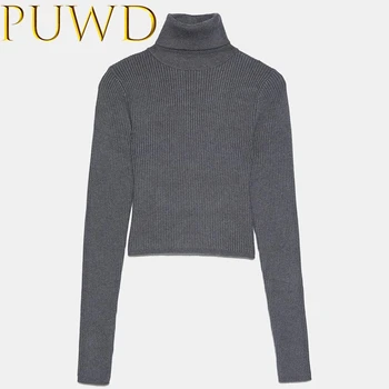 

PUWD 2020 Spring new women's fashion high neck knitwear grey slim fit sweater can be worn outside or inside (three colors)