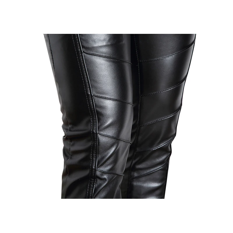 LinMe мужские облегающие обтягивающие леггинсы из искусственной кожи Длинные прямые узкие брюки мотоциклетные брюки для байкеров Клубная одежда костюм на Хэллоуин