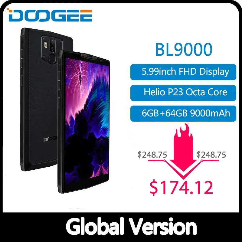 DOOGEE BL9000 смартфон 5V5A Flash Charge 9000 мАч Беспроводная зарядка 6 ГБ 64 Гб Helio P23 Восьмиядерный 5,9" FHD+ Android 8,1