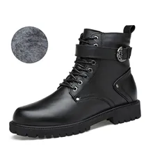 Зимние ботинки в байкерском стиле из натуральной кожи; Плюшевые мужские зимние ботинки martin с мехом