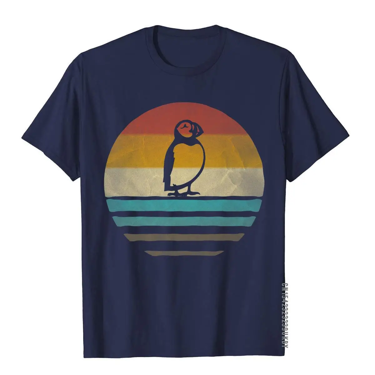 Retro Vintage Sunset Puffin Bird Seabird Cute Funny Gift Premium T-Shirt__A10085navy