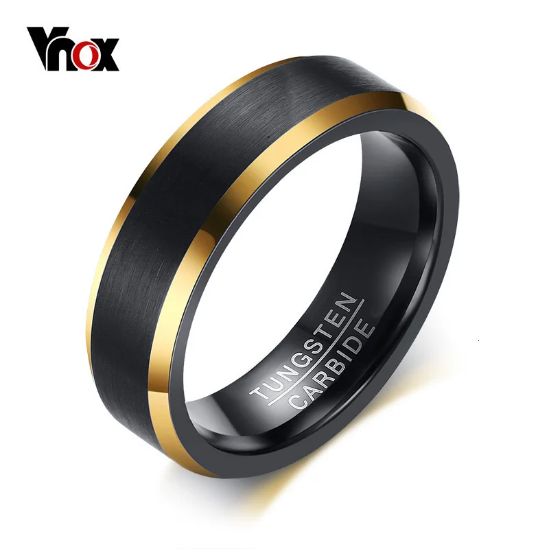 Vnox вольфрам карбида обручальные кольца 6 мм золотая линия кольцо черный матовый готовой мужской помолвка Анель ювелирные изделия