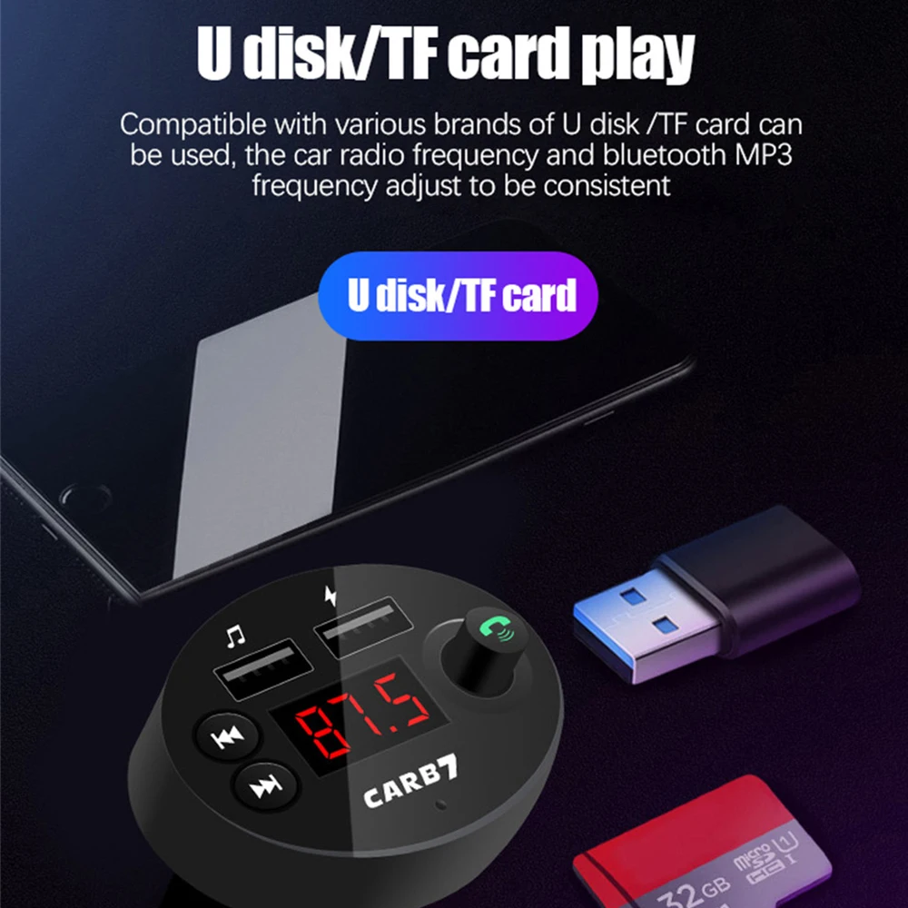Автомобильный FM передатчик B7 Bluetooth 5 0 MP3 плеер быстрое зарядное устройство с двумя
