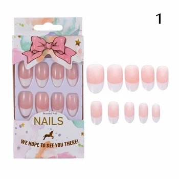 

24/100 Pcs Jelly Nude White Gradient French False Nails With Glue Pink Medium Natural Sharp Full Cover Fake Nails Manicure Tools