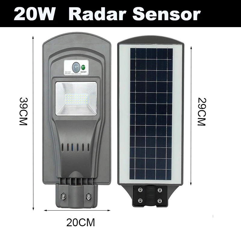 20W Radar Sensor BEYLSION 20 Вт 40 Вт 60 Вт Светодиодный уличный фонарь на солнечной батарее, лампа на солнечной батарее, уличный светильник, солнечный садовый светильник, уличный светодиодный светильник на солнечной батарее, PIR датчик - Испускаемый цвет: 20W Radar Sensor