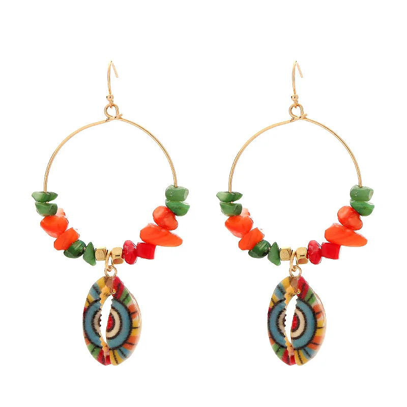 2019 New Arrival Bohemian Colorful Seadbead Cowrie Shell Drop Hoop Earring Natural Stone Jewelry for Women Girls | Украшения и