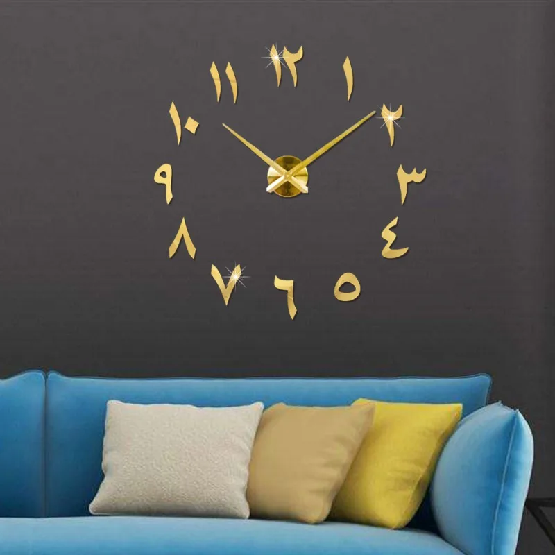 Eastern Arabic Unique Decorative Wall Clock DIY Mirror Surface Wall Sticker Home Decorations - Цвет: Золотой