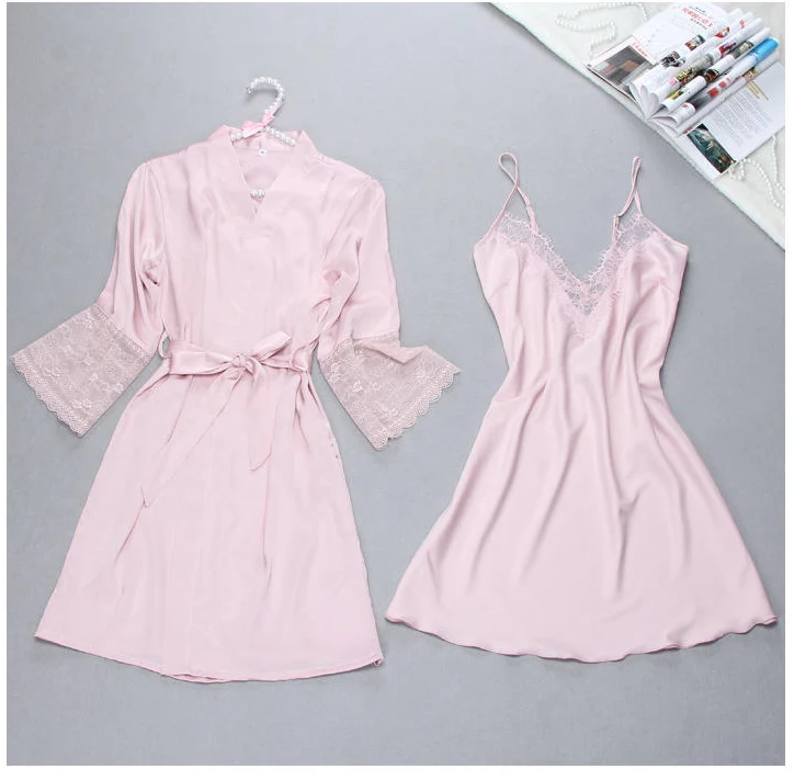 Сексуальные женские Кружево Satin Robe платье однотонные мягкие ночная рубашка кимоно халат пижамы свадебные туфли невесты Халаты