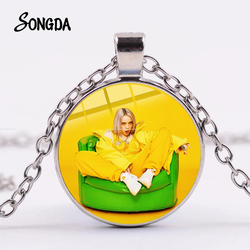 

SONGDA Hot Billie Eilish Singer Photo Necklace Personality Grim Face Hip Hop Style Music Glass Dome Pendants Fans Unique Jewelry