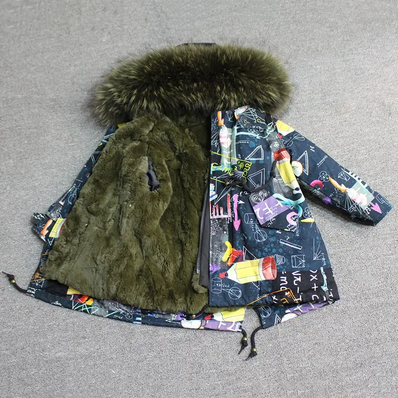 blue army green fur Одежда для маленьких девочек зимняя куртка с натуральным мехом парка, ветровка для мальчика с большим мехом, пальто с капюшоном для девочек, детские куртки, одежда - Цвет: blue army green fur