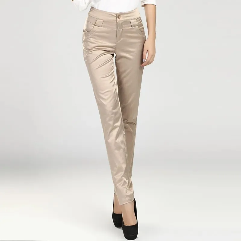 

4xl Straight Pant Female New Fashion Spring Autumn Women Glossy Leggings Ladies Vintage Casual Slim Solid Trouser