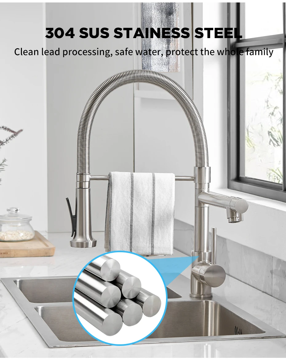 Torneira de cozinha pull-down preta com pulverizador,