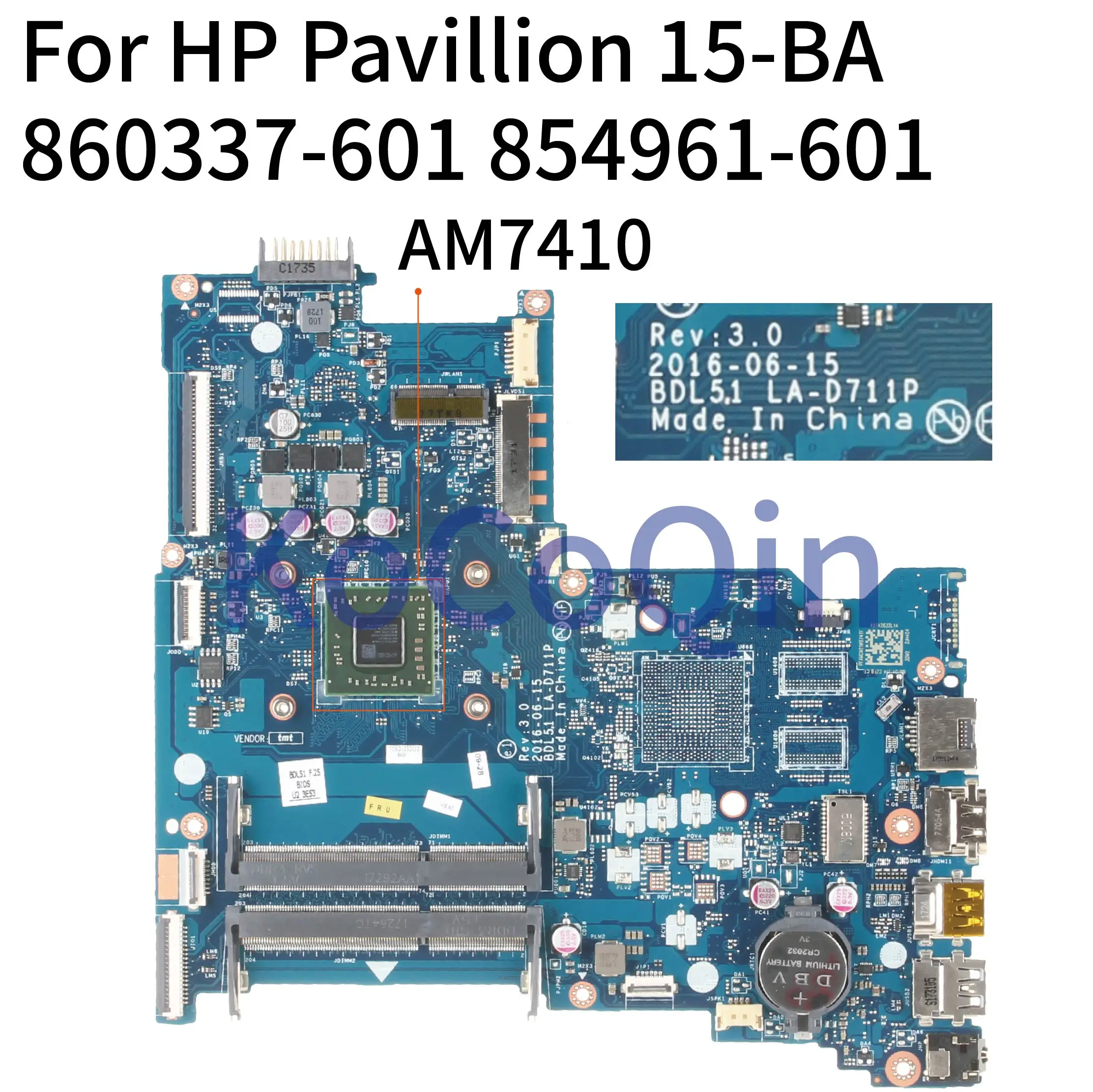 70% OFF  KoCoQin Laptop motherboard For HP Pavillion 15-BA 15Z-BA A8-7410 AM7410 Mainboard BDL51 LA-D711P 85