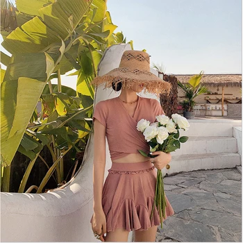 

Swimwear Large Size Swimsuit Women Bikini Push Up Swimming Suit For New Ins Red Girl Bandage Hot Split Swimsuits With Skirt