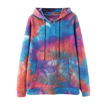 

Women Fashion Tie Dye Print Sweatshirt Drawstring Long Sleeve Autumn Winter Women Clothes Streetwear Hoodie Tops