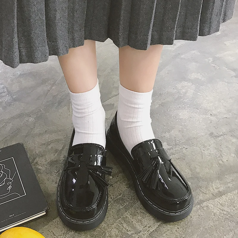 

Lovely Student Lolita Shoes College Girl Fringe Shoes JK Uniform Shoes Round Head British Style PU Leather Shoes