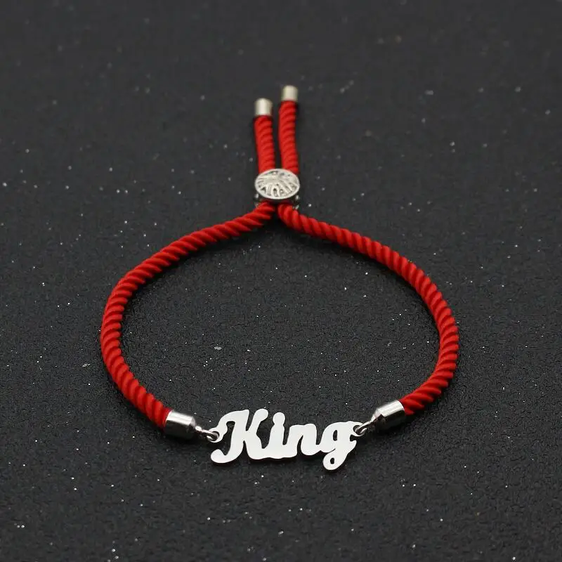 

Cute Bear Stainless Steel Letter King Charm Bracelet Couples Simple Adjustable Lucky Red Rope Bracelets For Women Men Jewelry