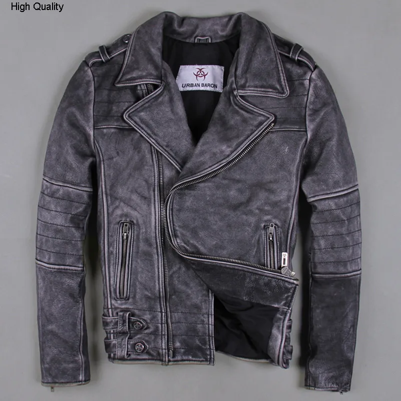 

men's slim fit vintage motorcycle leather jacket rock punk style biker jacket men lapel leather clothing for male S-XXXL black