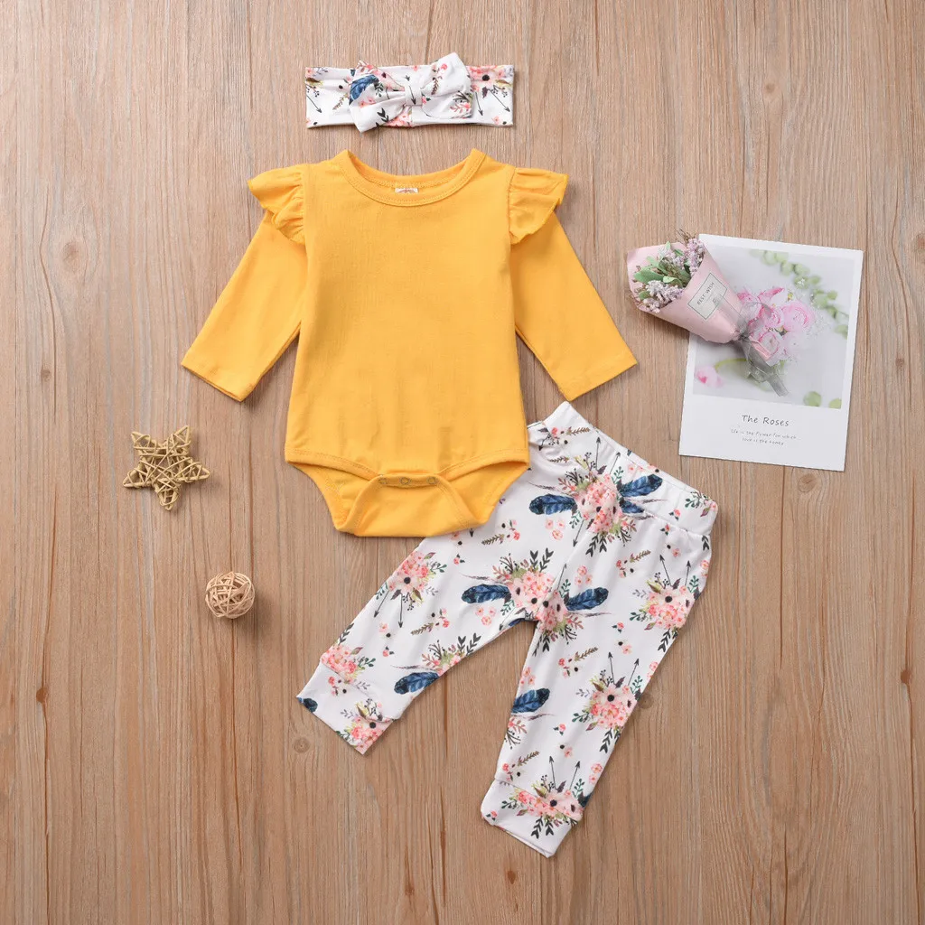 Toddler Infant Baby Girls roupas Clothes roupa infantil Romper Tops Floral Pants Headbands Outfits Set meisjes kleding |