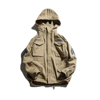

Military Casual Hooded Jacket Loose Fleece Coat Homme Cotton Pilot Army Jackets Khaki Army Green Air Force Parka Men Clothing
