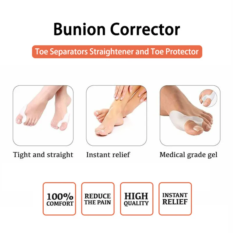 2pcs Silicone Gel Bunion Little Toe Protector Separator Hallux Valgus Finger Thumb Corrector Straightener Foot Care Relief Pads