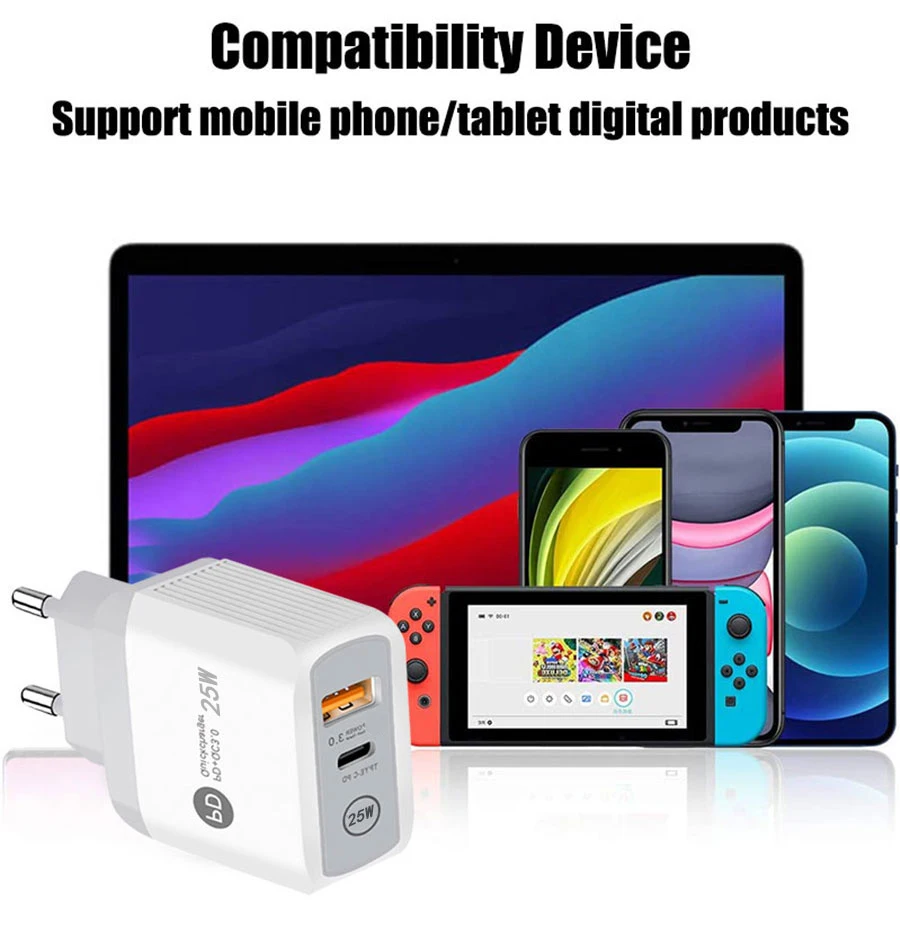 mobile phone chargers 25w Pd Usb C Charger For Iphone 13 Pro Max 12 11 Xs Xr Mini Fast Chargeur Type C Qc 3.0 Quick Charging Cable Phone Accessories 65 watt usb c charger