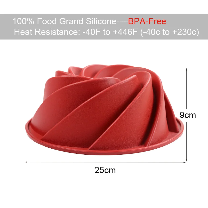 Upors 3d Fluted Cake Mould Form Bread Bakery Large Spiral Shape Food Grade Silicone Bundt Cake Mold Pan Baking Tools Bakeware