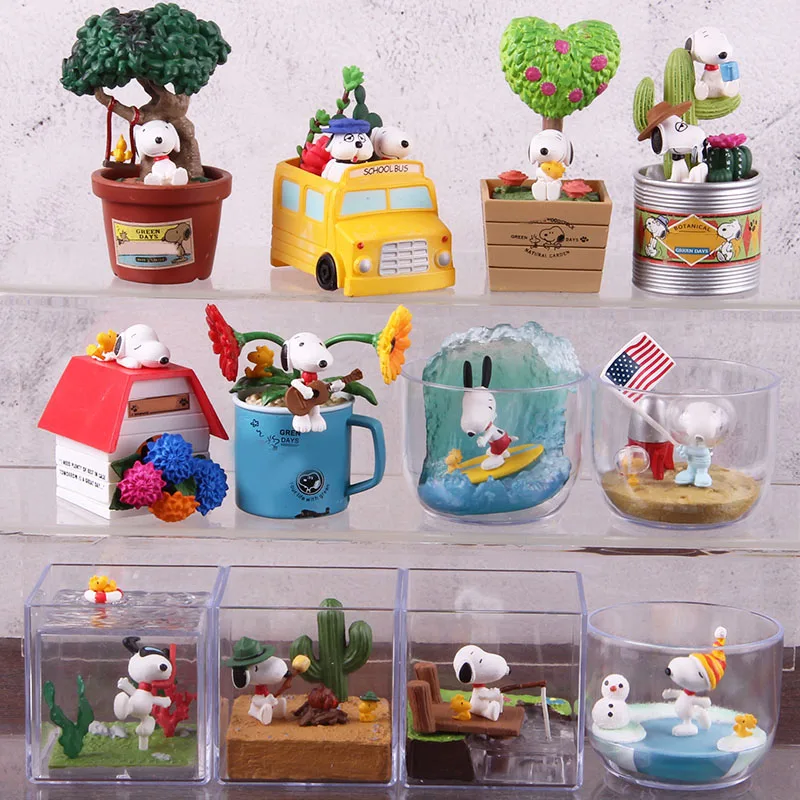 

Anime Cartoon Woodstock Happy Terrarium Peanuts Camping Snorkeling Dog PVC Action Figure Collectible Model Toy for Kid 6pcs/set