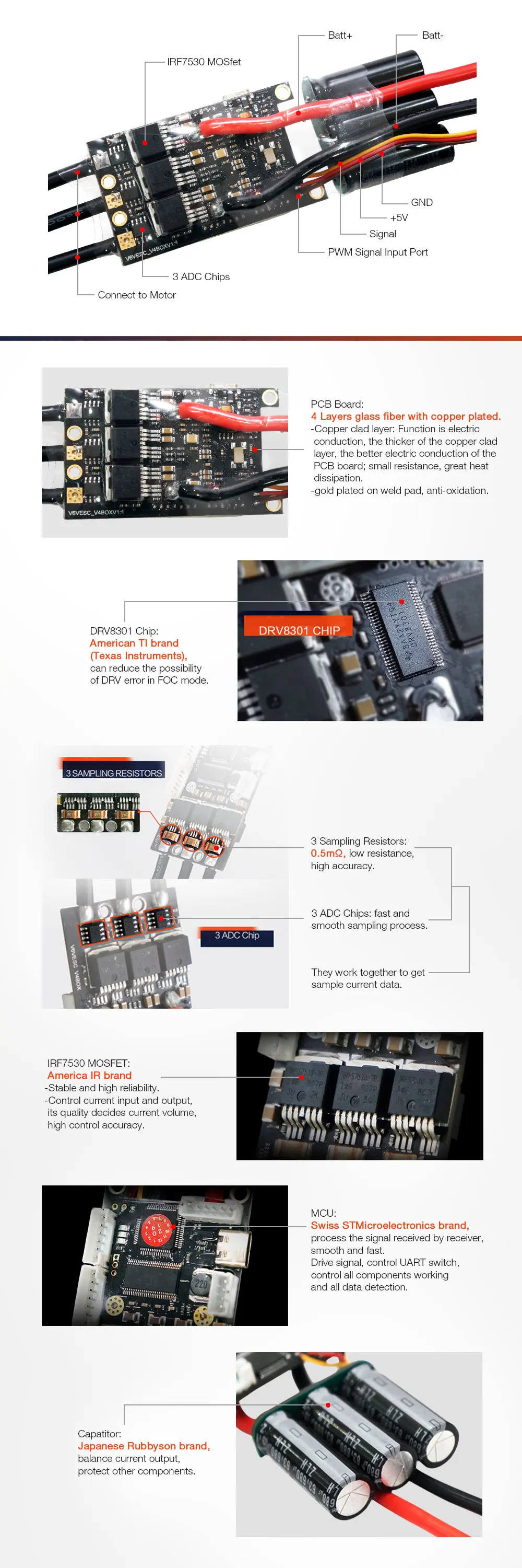 Контроллер двигателя Maytech 50A ESC на базе VESC6 и антиискровый переключатель 180A для электрического скейта горная доска