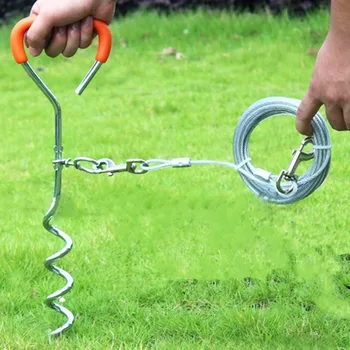 

Tie Out Accessories Heavy Duty Portable Durable Ground Stake Outdoor Dog Fixed Pile Pet Tether Spiral Anti Wrap With Ring Screw