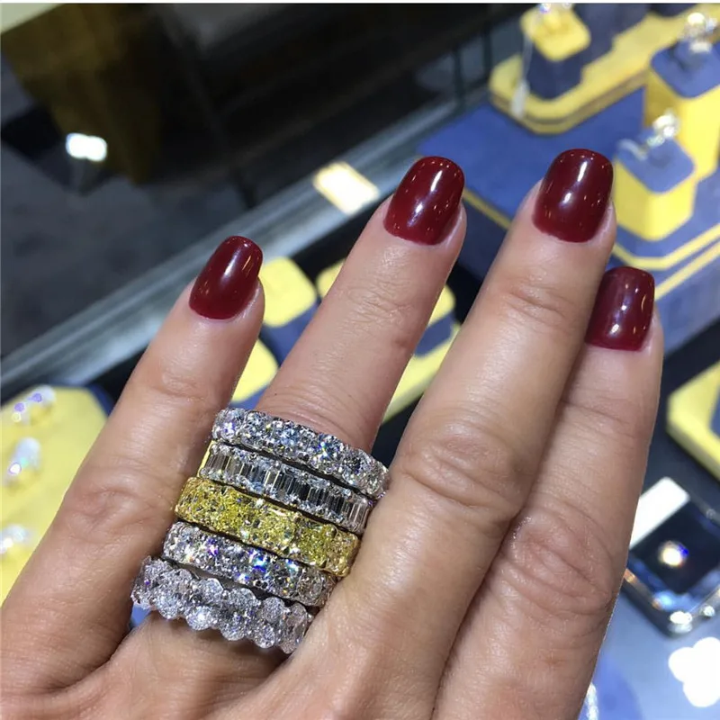 

choucong Lovers Eternity Wedding Band Ring AAAAA Zircon Cz 925 Sterling Silver Engagement Rings for Women Men Party Jewelry Gift