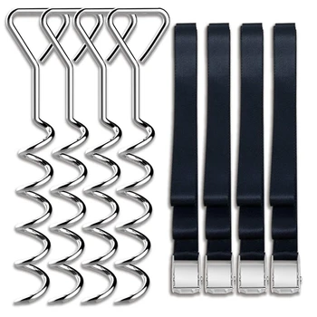 

Heavy Duty Trampoline Parts Corkscrew Shape Steel Stakes Anchor Kit for Trampolines-Set Of 4 Silver 4 Strong Belt