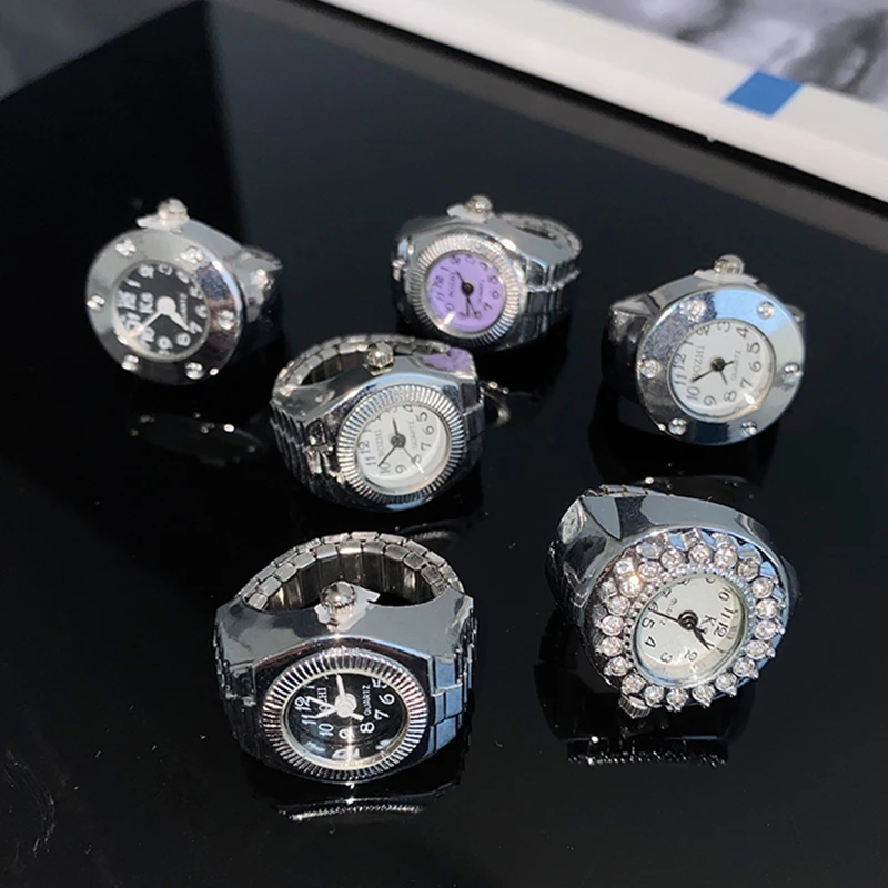 FFLACELL Vintage Punk Elastic Stretchy Quartz Finger Watch Ring Couples Rings for Women Man Hip-hop Couple Accessories