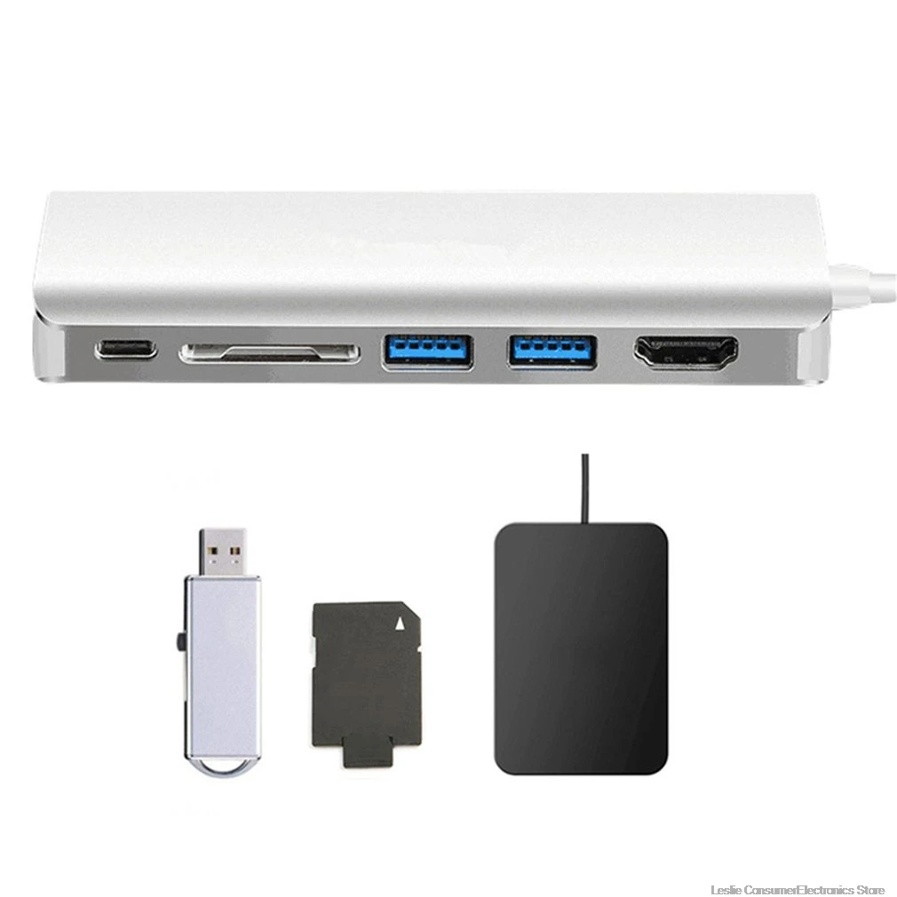 6 в 1 usb type C концентратор адаптер конвертер w/4 K HDMI, 1000M Enthernet RJ45 порт, type-C зарядный порт, SD кард-ридер и 2 USB 3,0