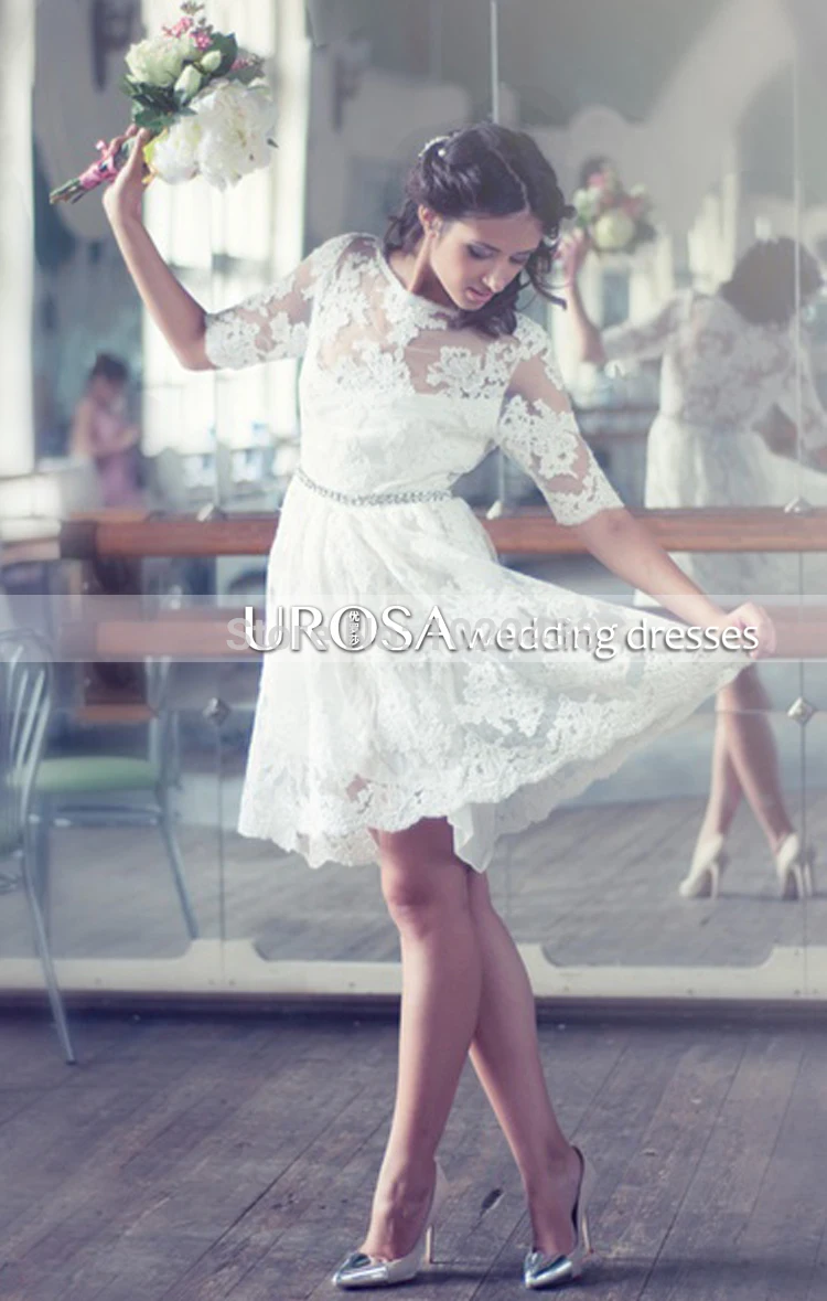 vestido de noiva casamento короткое Кружевное Свадебное платье горячая Распродажа sweetangel рукава Кристальные повседневные свадебные платья