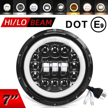 

CO LIGHT DOT EMARK 7inch LED Headlights 180W with Halo Ring Turn Signal Light H4 Hi/low Headlamp For Motocycle Lada Niva 12V 24V