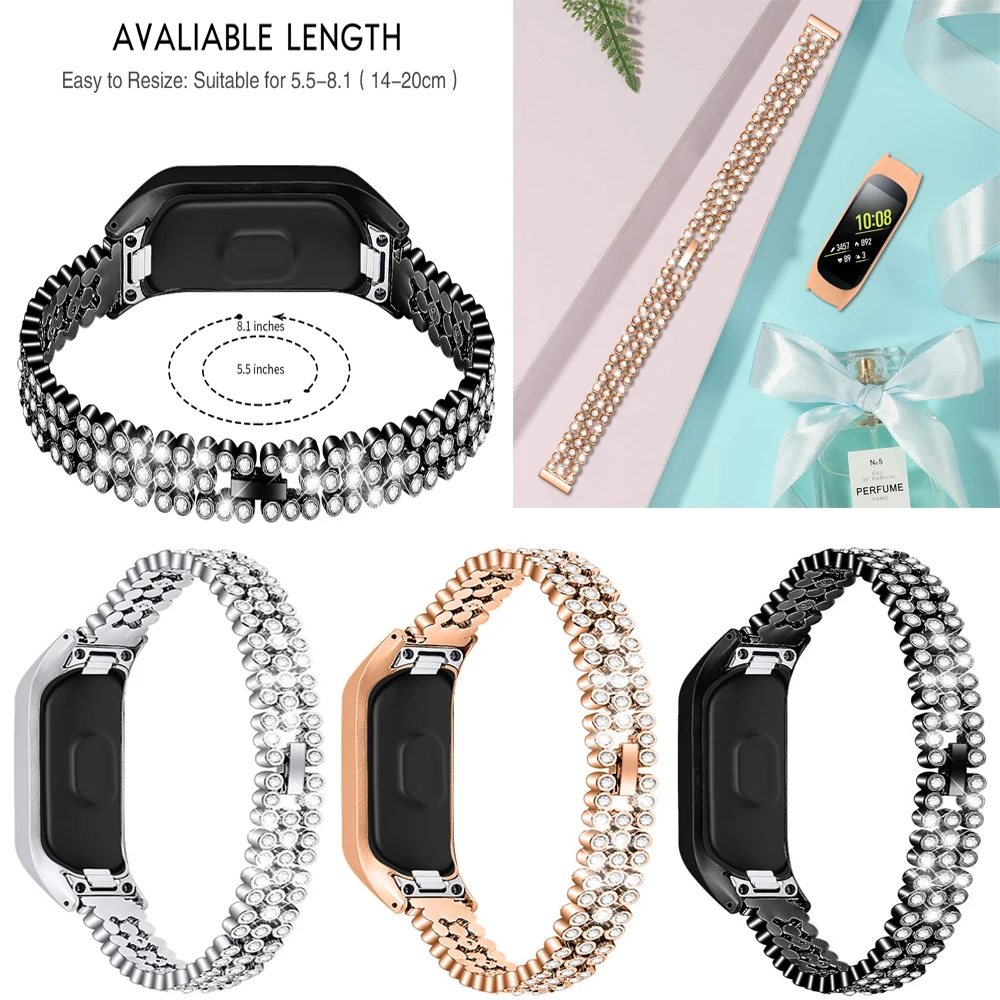 

Luxury Beauty Rhinestone Stainless Steel Watchband Strap with Shiny Wristband For Samsung Galaxy Fit-e SM-R375 New Band Bracelet