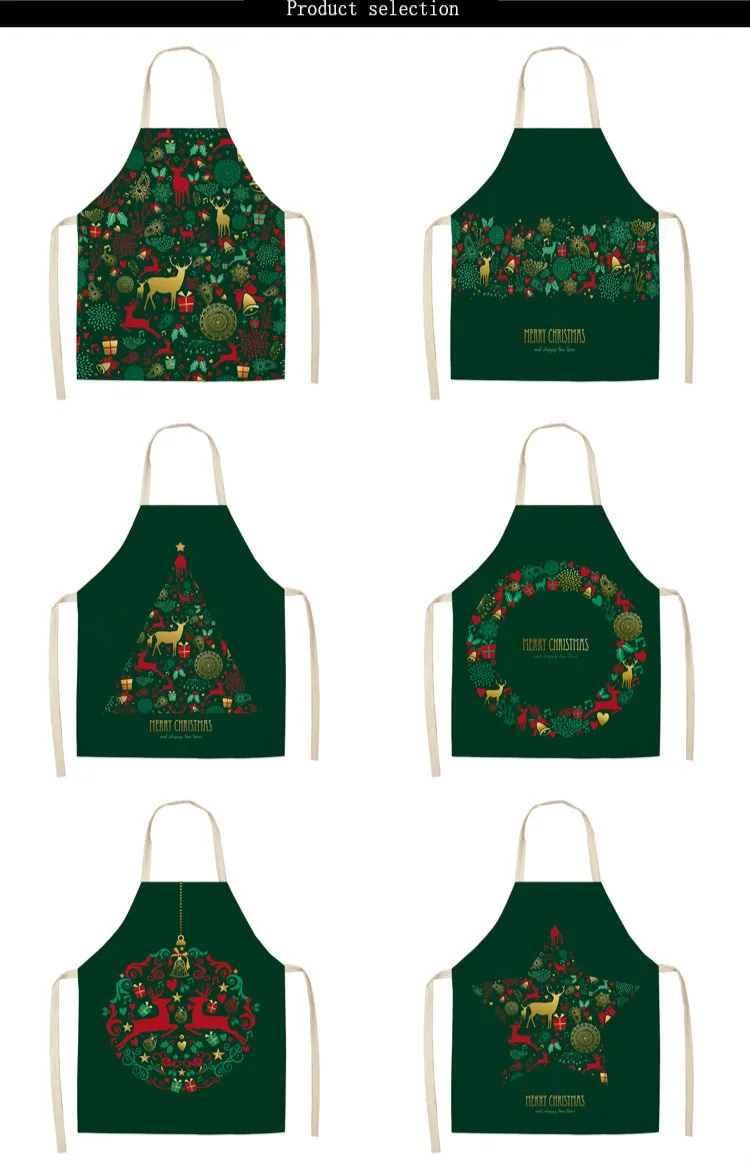 Green Custom Linen Cooking Apron Dress Christmas Tree Gift Elk Child Kitchen Funny Kitchen Apron for Women Baking Accessories