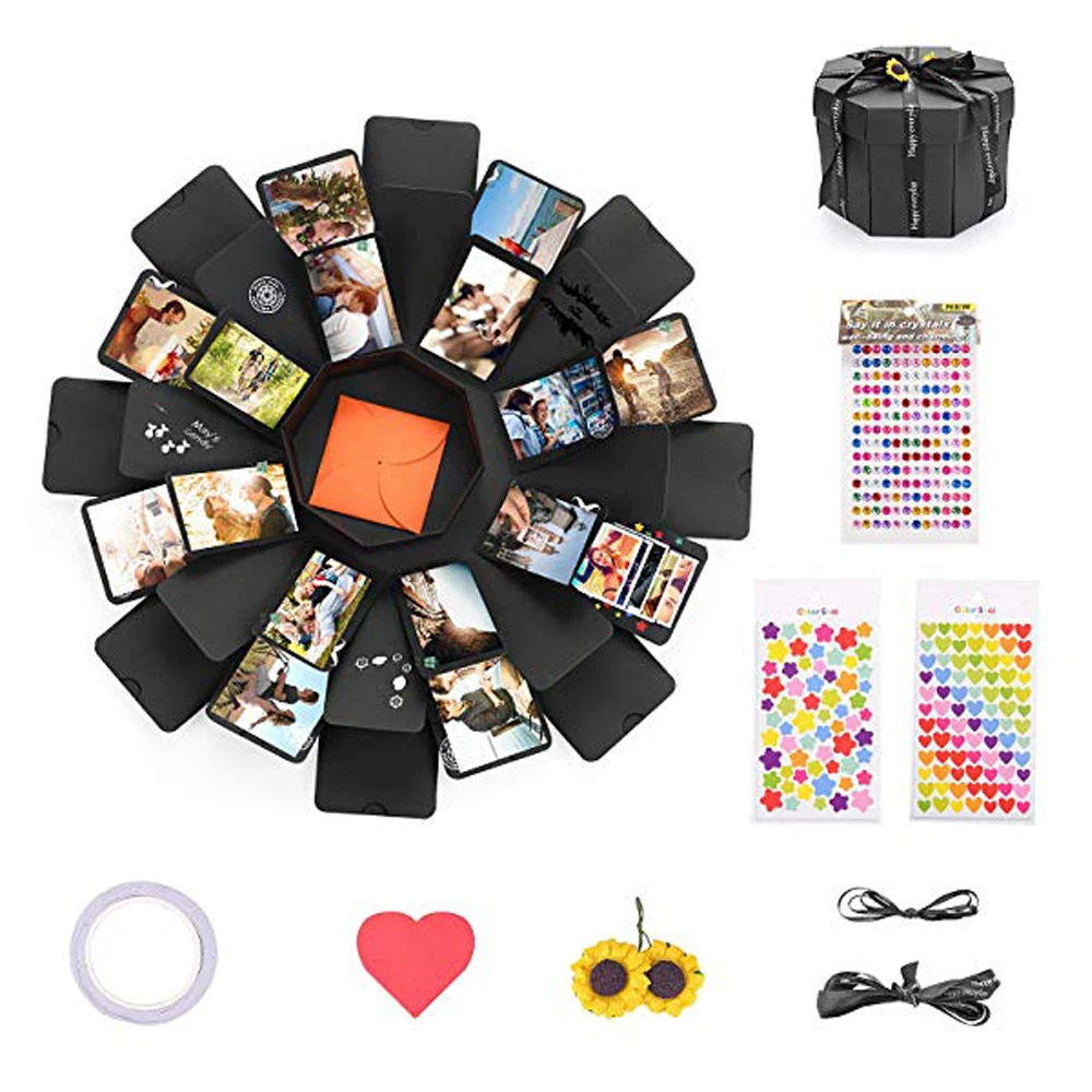 

Explosion Gift Box DIY Photo Black Paper Surprise Unique Design Birthday Party Creative Fashion