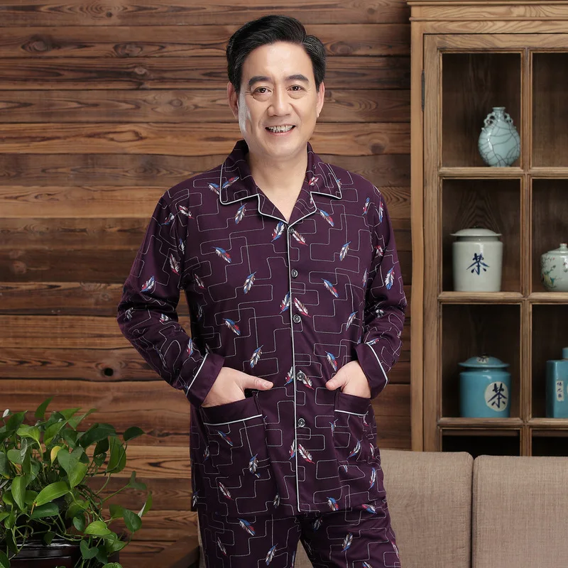 

2020 Rushed Pyjama Homme Middle And Old Age, Spring Autumn Thin Style, Large Size, Cardigan, Can Be Worn Outside The Home Suit