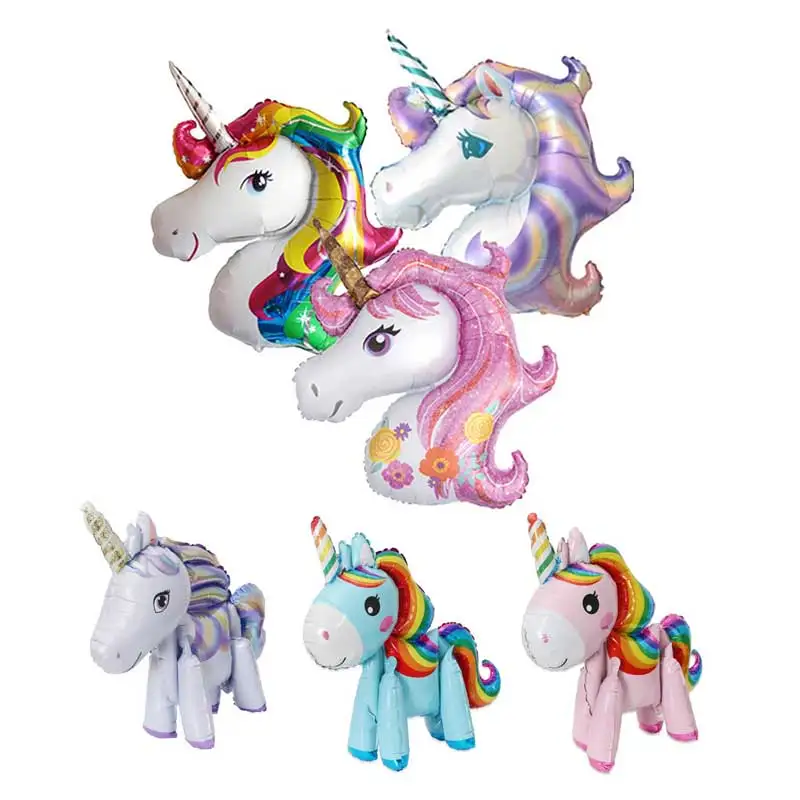 Единорог вечерние воздушные шары украшения 3d Unicornio прогулки животных фольги воздушный шар День рождения, детский душ девочка дети Декор игрушки подарки