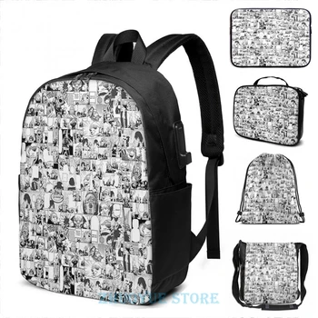 

Funny Graphic print Present Mic Collage USB Charge Backpack men School bags Women bag Travel laptop bag